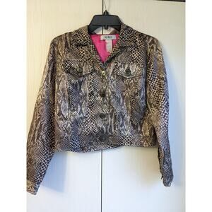 N.R.I. Women's Brown Long Sleeve Button Snake Printed Polyester Jacket Size 4P